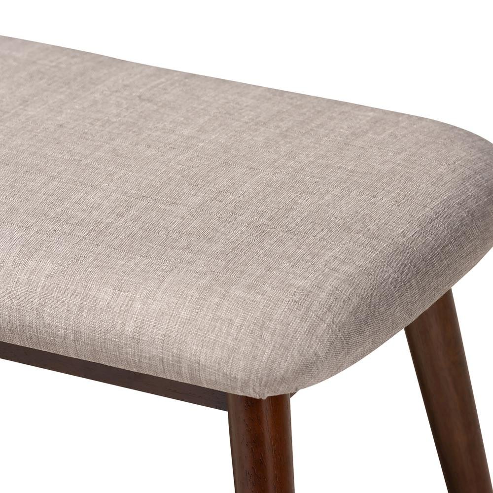 Light Grey Fabric Upholstered Walnut Finished Wood Dining Bench. Picture 12
