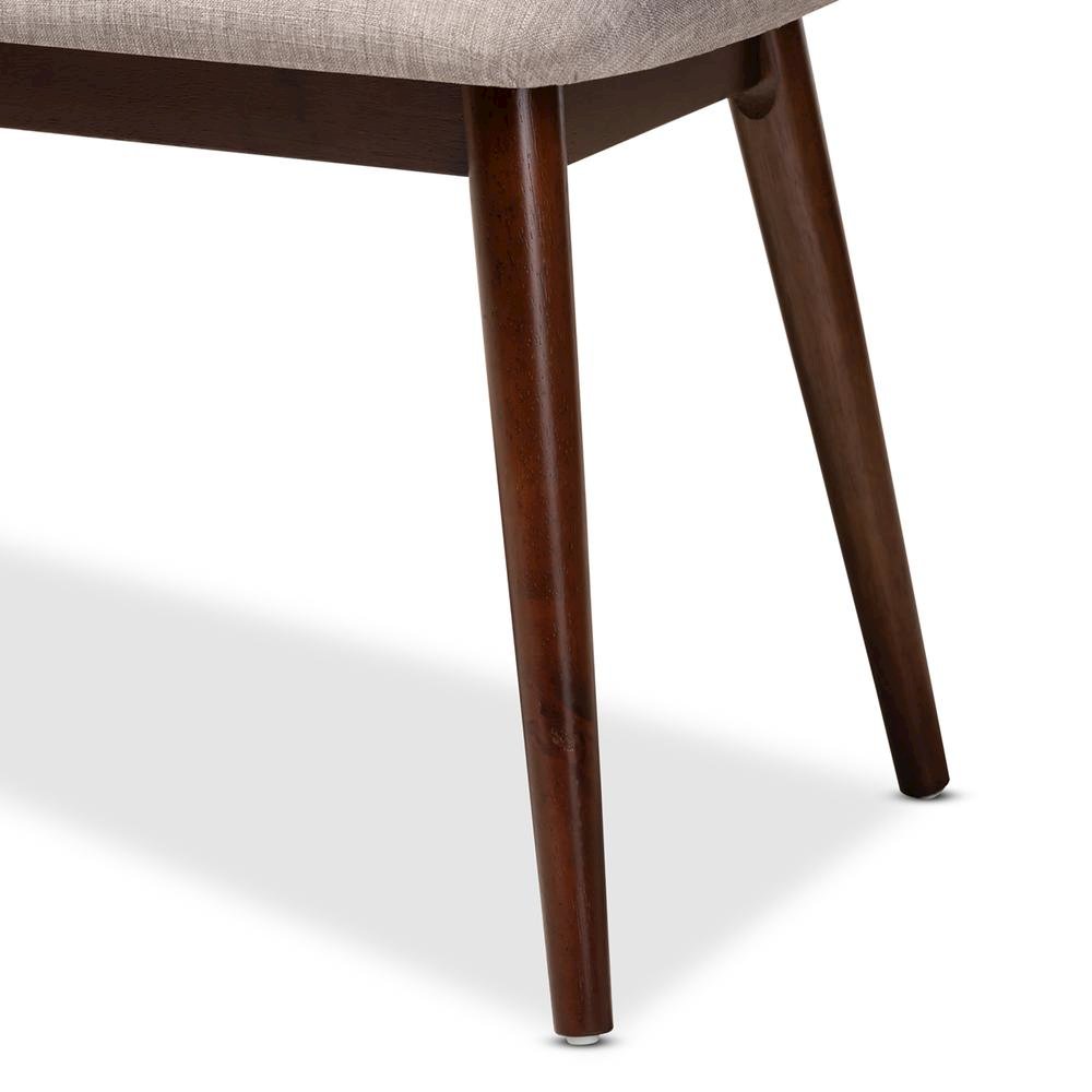 Light Grey Fabric Upholstered Walnut Finished Wood Dining Bench. Picture 13