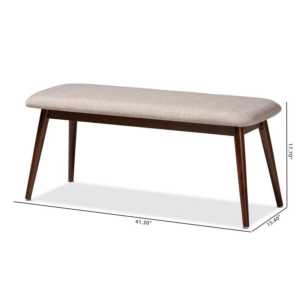 Light Grey Fabric Upholstered Walnut Finished Wood Dining Bench. Picture 16