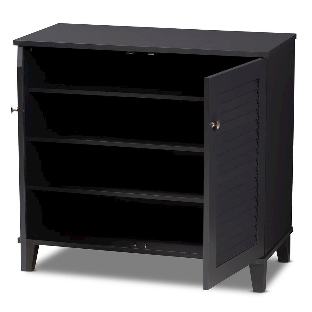 Dark Grey Finished 4-Shelf Wood Shoe Storage Cabinet. Picture 12