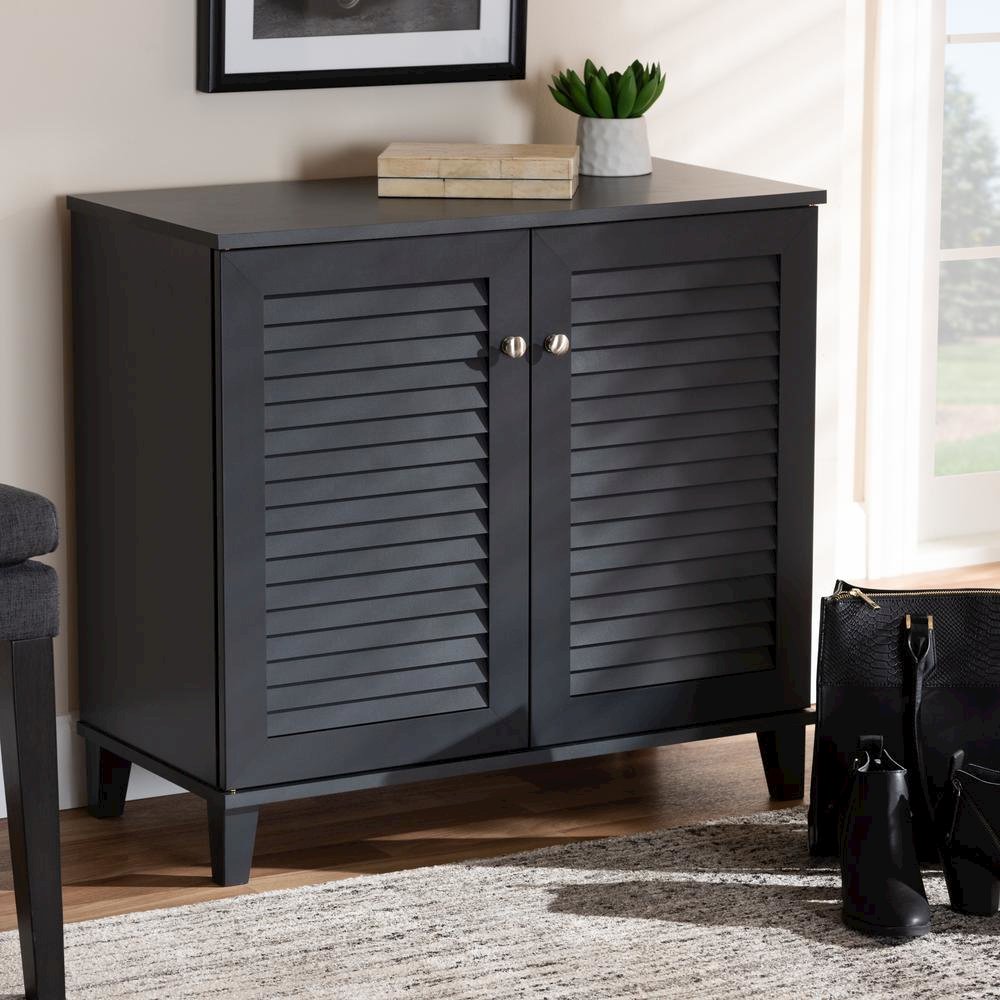 Dark Grey Finished 4-Shelf Wood Shoe Storage Cabinet. Picture 17