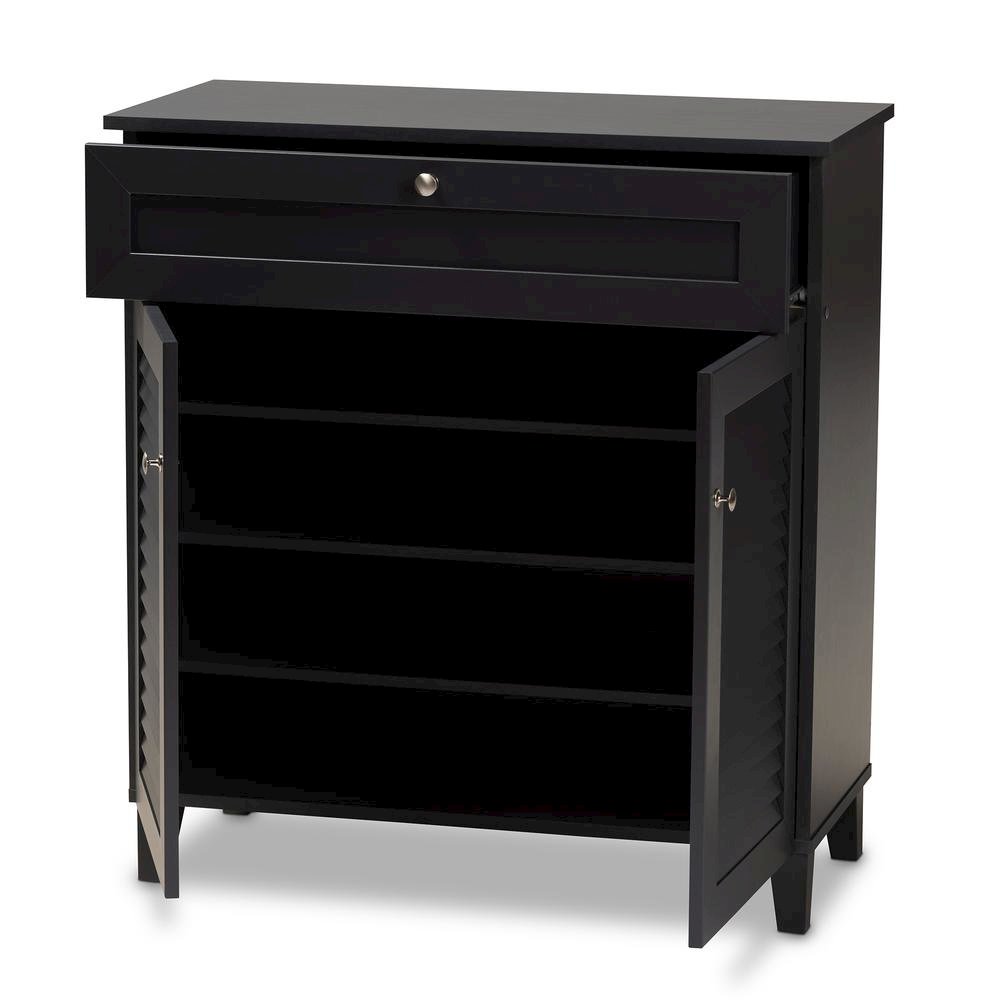 Dark Grey Finished 4-Shelf Wood Shoe Storage Cabinet with Drawer. Picture 12