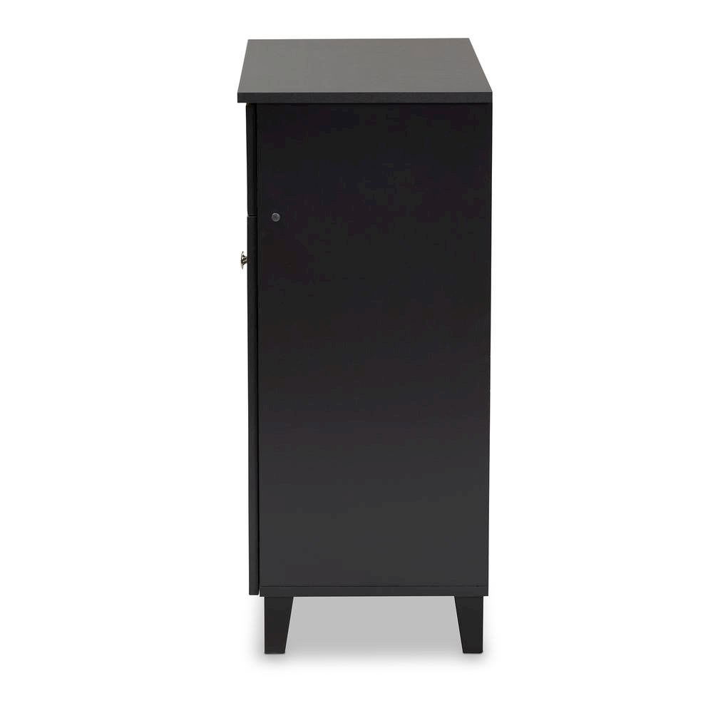 Dark Grey Finished 4-Shelf Wood Shoe Storage Cabinet with Drawer. Picture 14