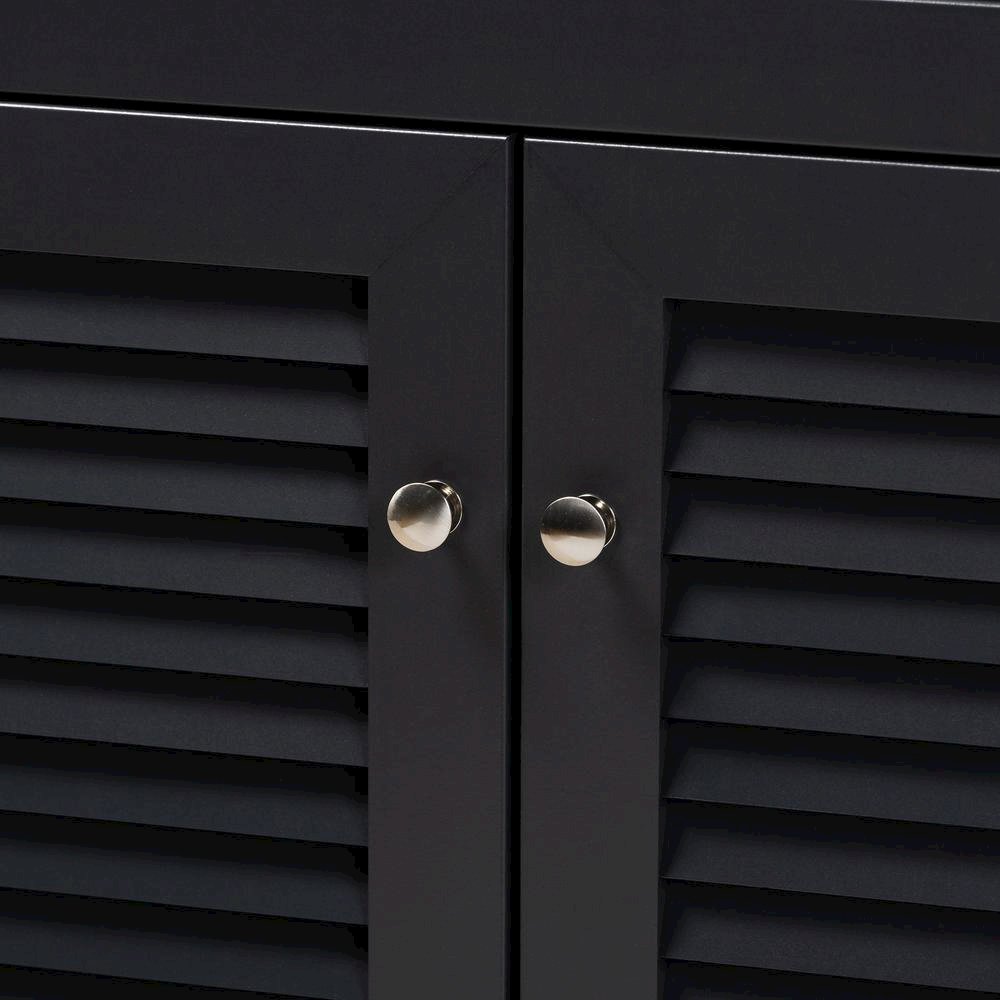 Dark Grey Finished 4-Shelf Wood Shoe Storage Cabinet with Drawer. Picture 15