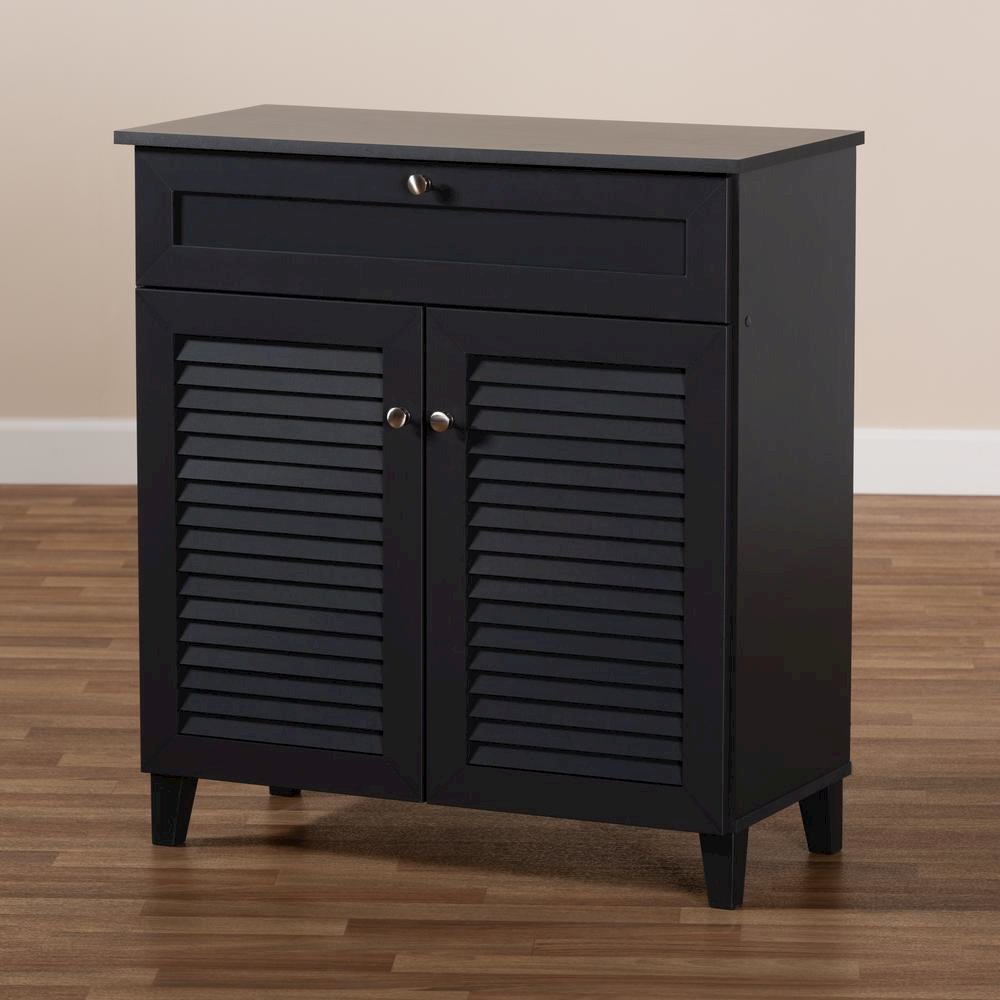 Dark Grey Finished 4-Shelf Wood Shoe Storage Cabinet with Drawer. Picture 19