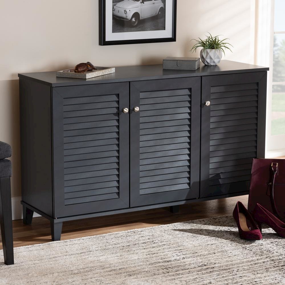Dark Grey Finished 8-Shelf Wood Shoe Storage Cabinet. Picture 15