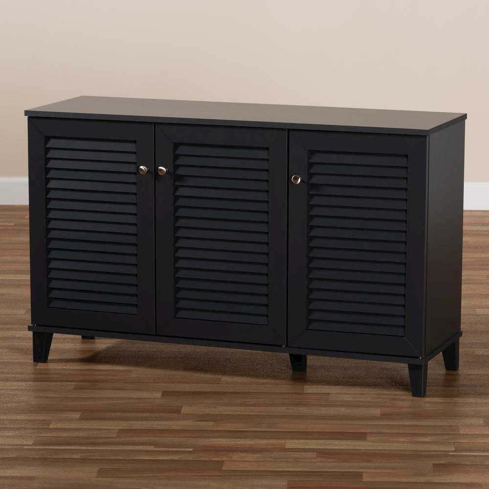 Dark Grey Finished 8-Shelf Wood Shoe Storage Cabinet. Picture 17