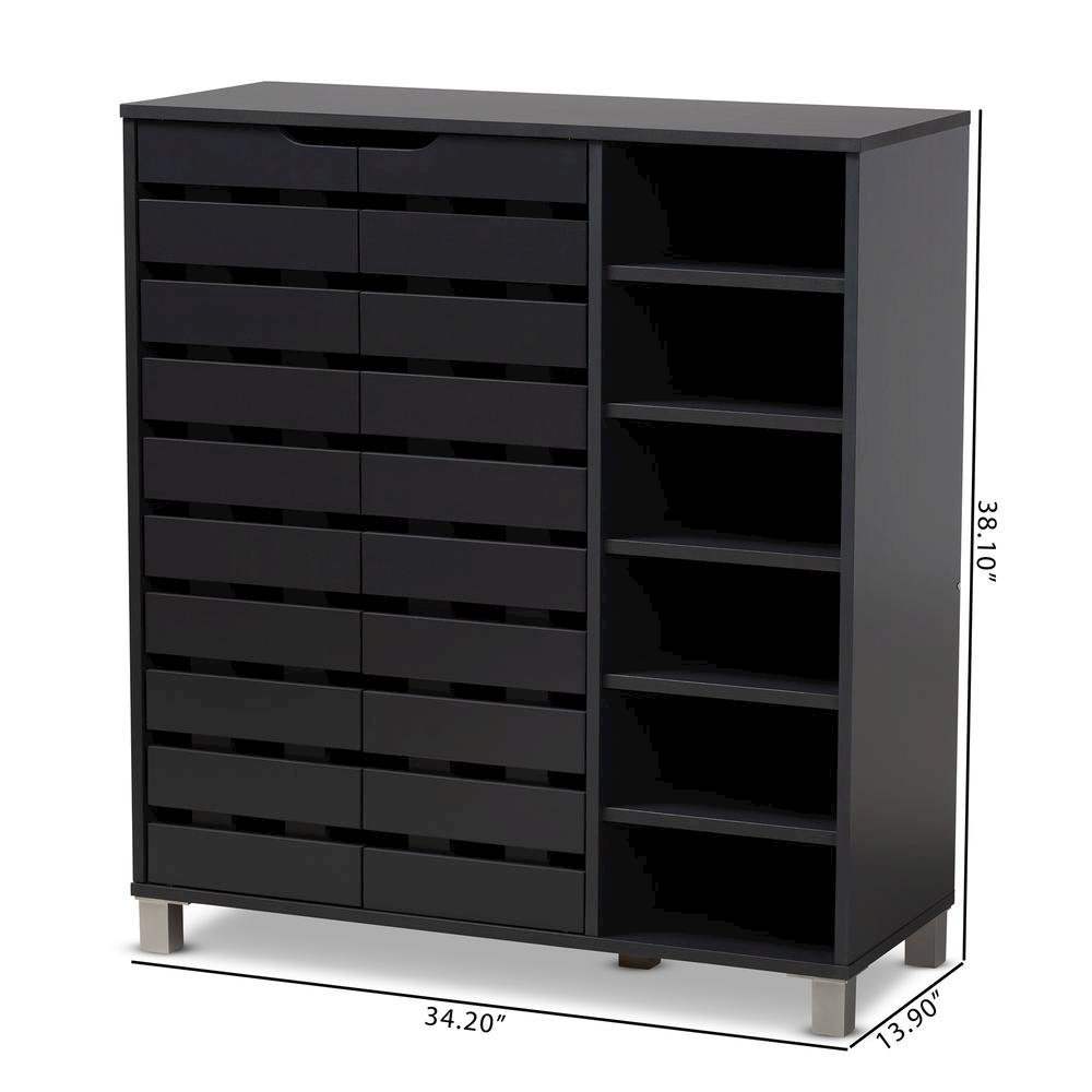 Dark Grey Finished 2-Door Wood Shoe Storage Cabinet with Open Shelves. Picture 20