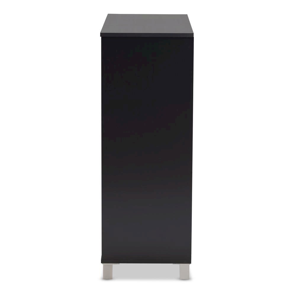 Dark Grey Finished 2-Door Wood Shoe Storage Cabinet with Open Shelves. Picture 14
