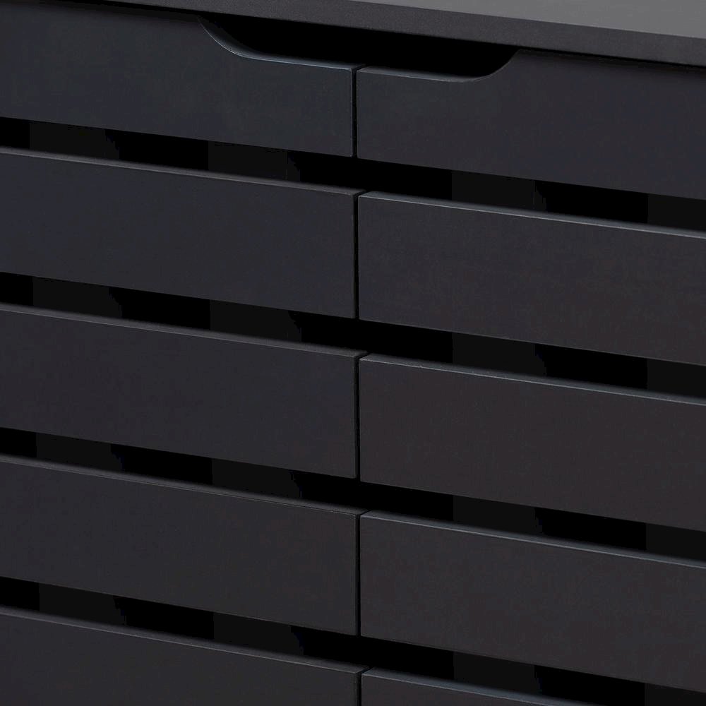 Dark Grey Finished 2-Door Wood Shoe Storage Cabinet with Open Shelves. Picture 15