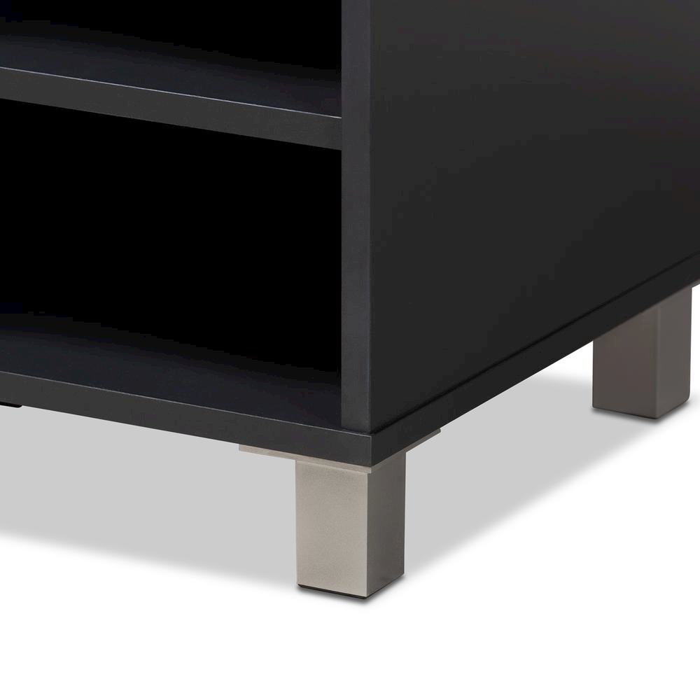 Dark Grey Finished 2-Door Wood Shoe Storage Cabinet with Open Shelves. Picture 16
