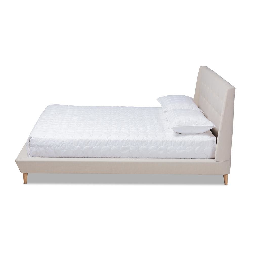 Naya Mid-Century Modern Beige Fabric Upholstered King Size Wingback Platform Bed. Picture 11