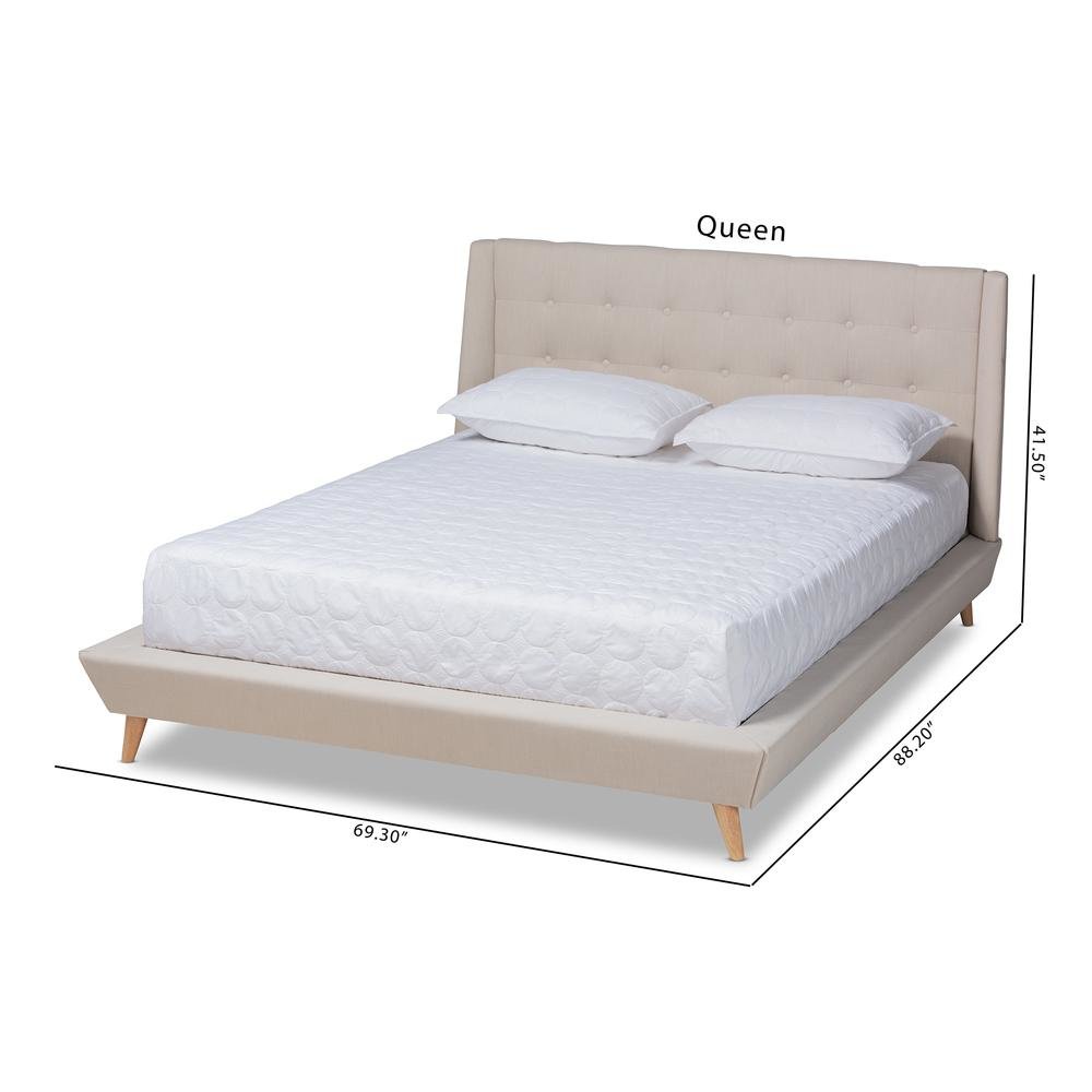 Naya Mid-Century Modern Beige Fabric Upholstered King Size Wingback Platform Bed. Picture 17