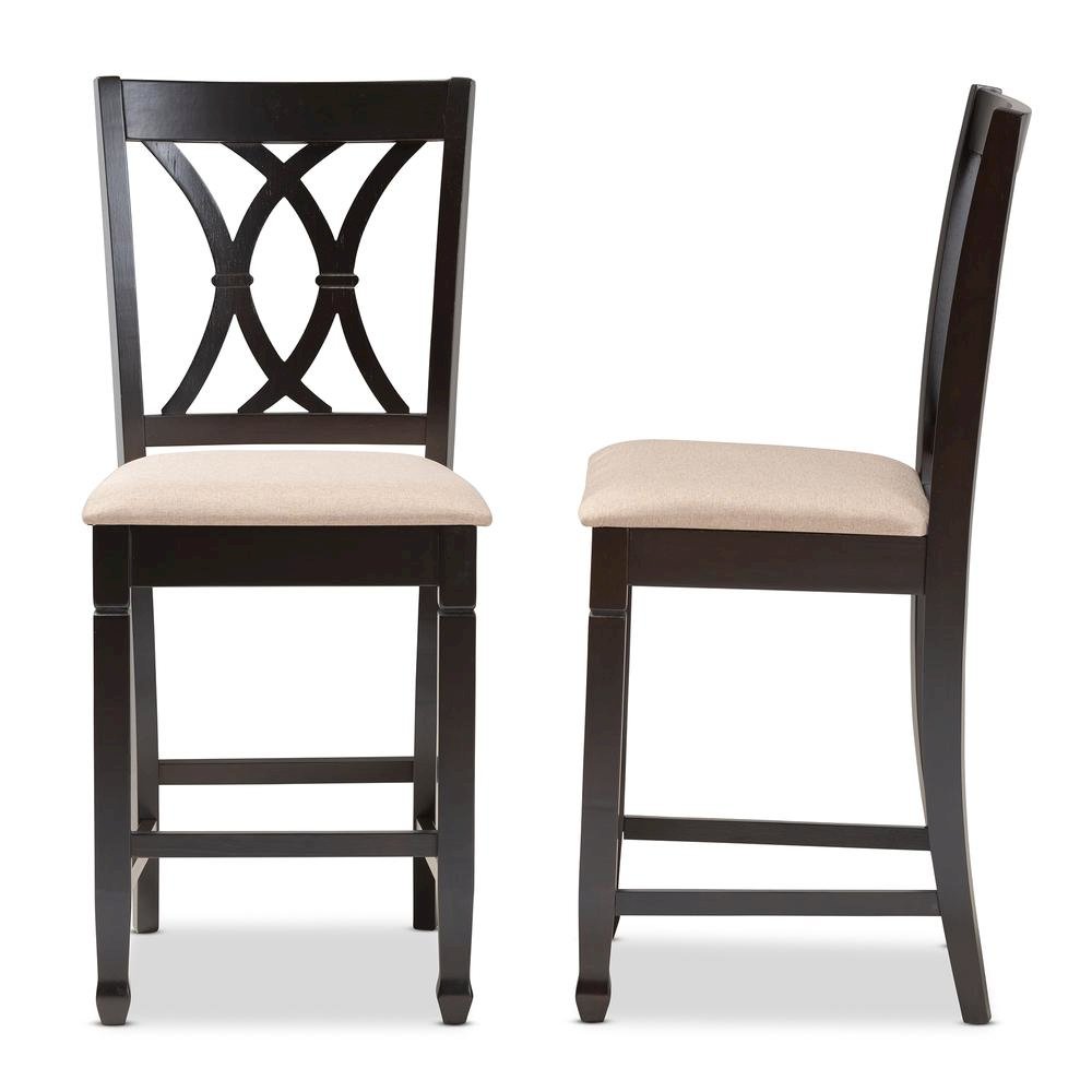 Espresso Brown Finished Wood Counter Height Pub Chair Set of 2. Picture 10