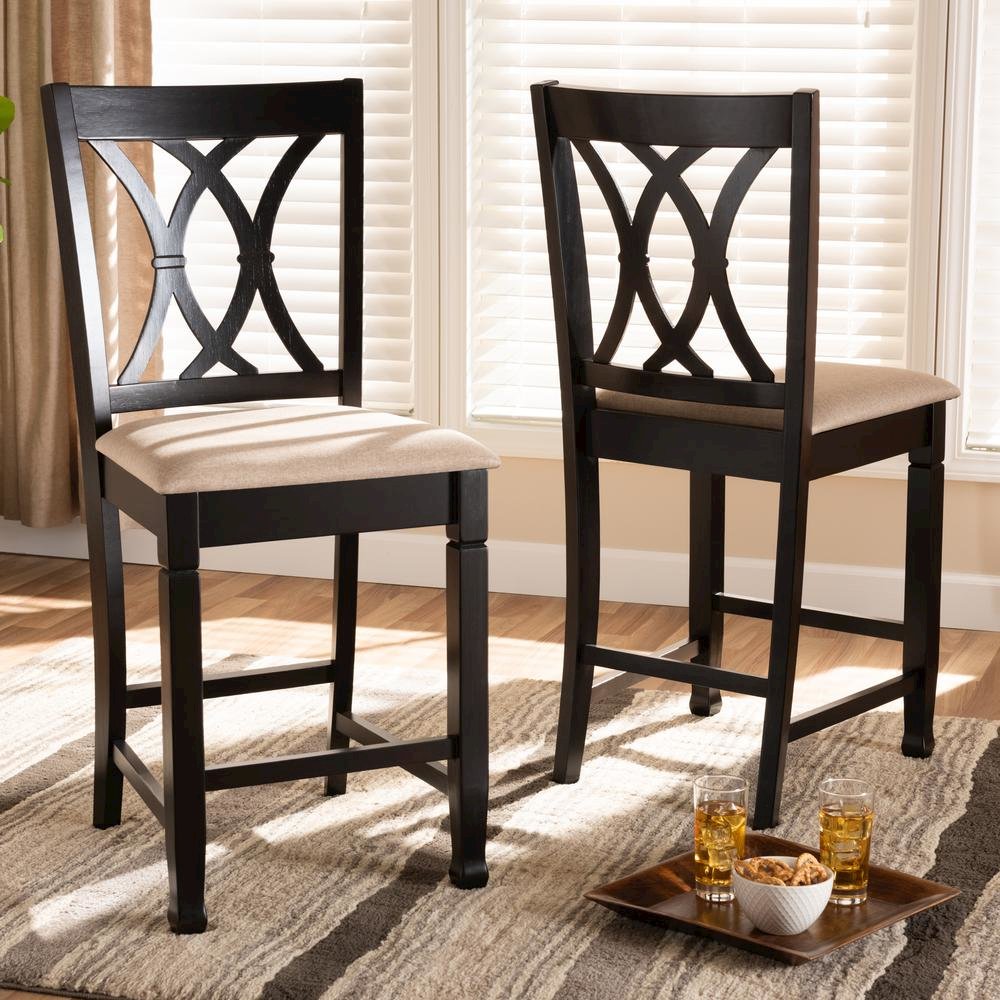 Espresso Brown Finished Wood Counter Height Pub Chair Set of 2. Picture 12