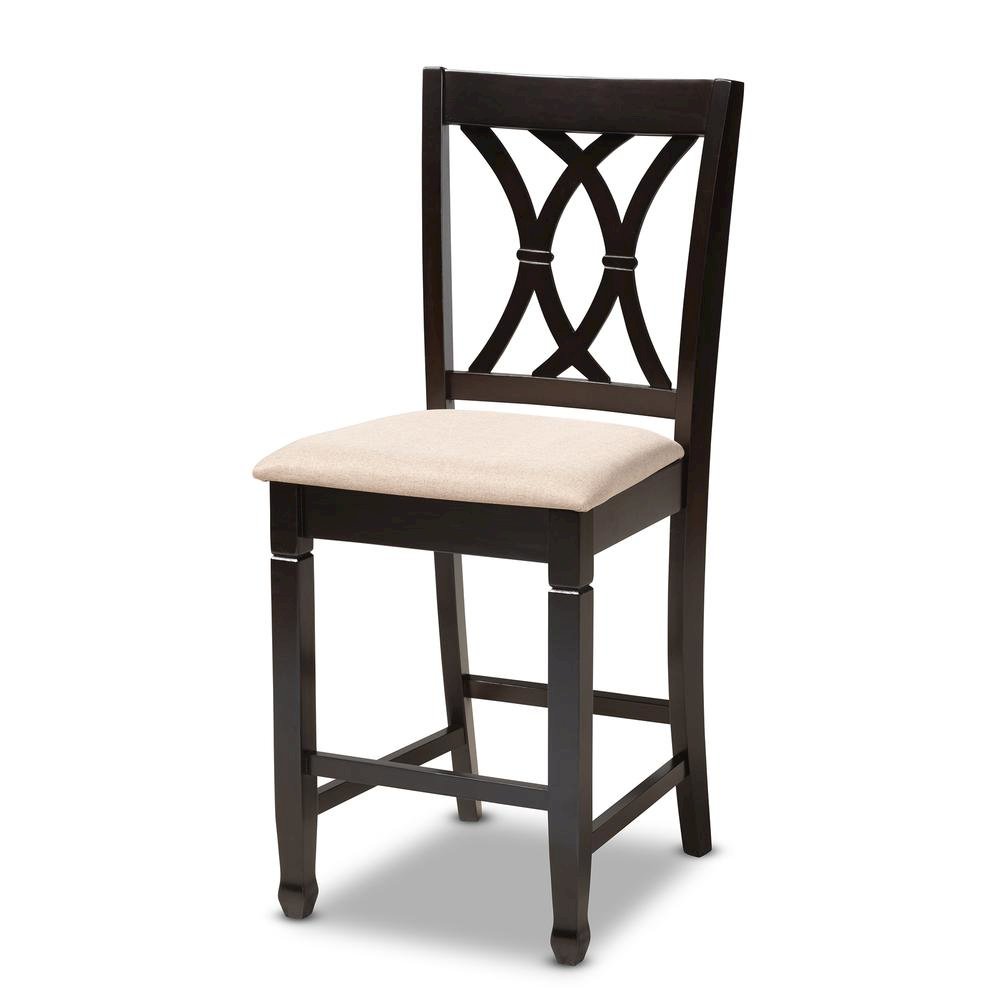 Sand Fabric Upholstered Espresso Brown Finished 5-Piece Wood Pub Set. Picture 10