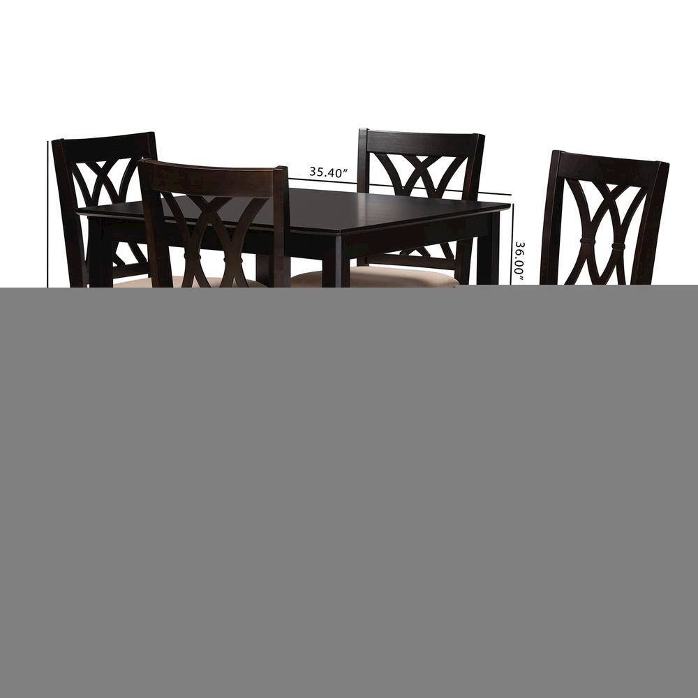 Sand Fabric Upholstered Espresso Brown Finished 5-Piece Wood Pub Set. Picture 14