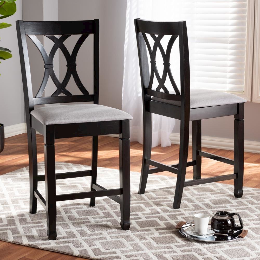 Espresso Brown Finished Wood Counter Height Pub Chair Set of 2. Picture 12
