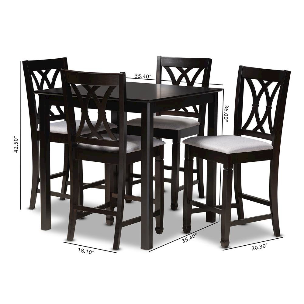 Gray Fabric Upholstered Espresso Brown Finished 5-Piece Wood Pub Set. Picture 14