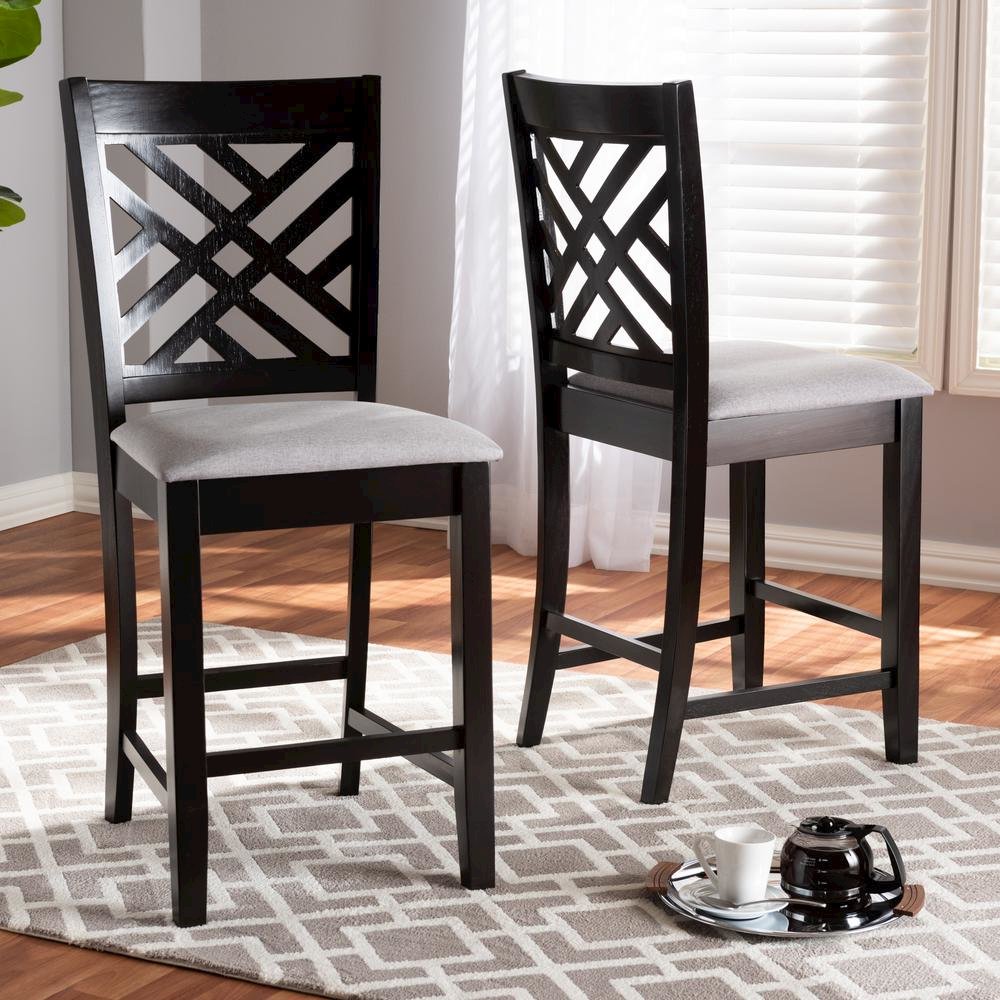 Espresso Brown Finished Wood Counter Height Pub Chair Set of 2. Picture 12