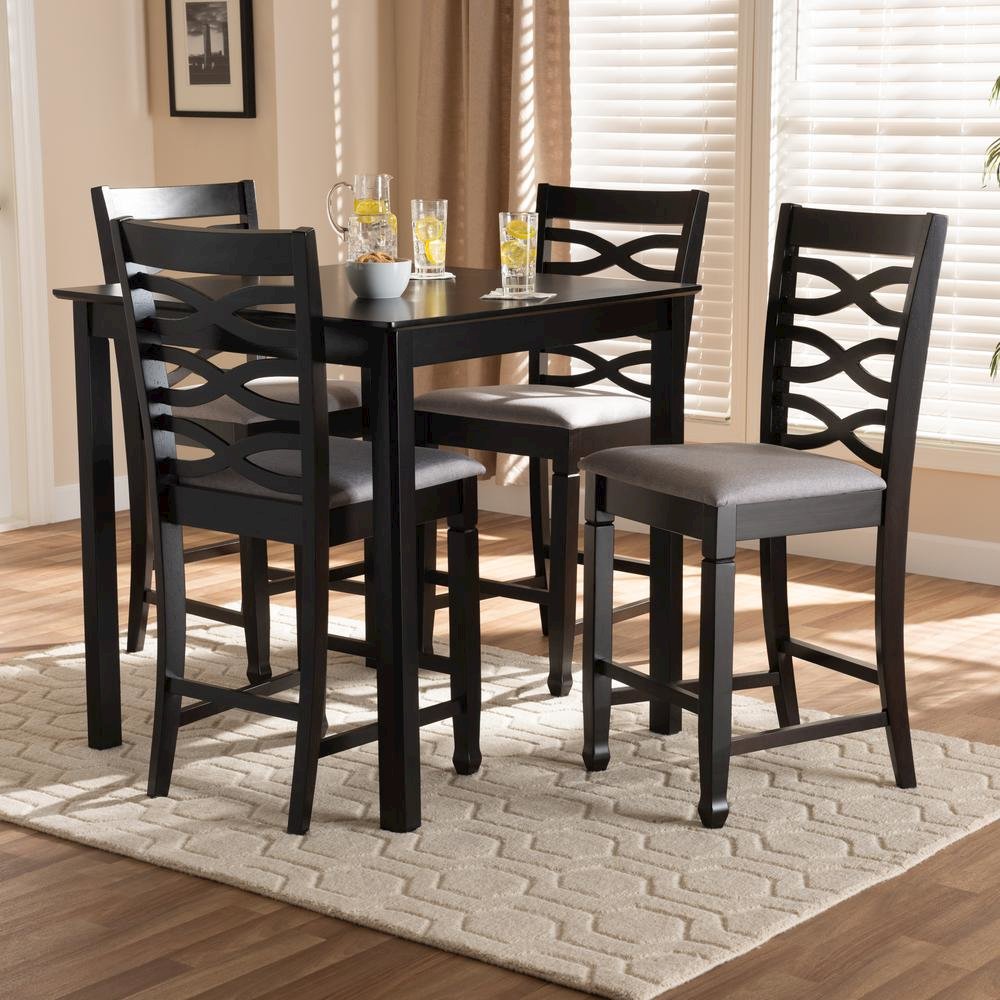 Gray Fabric Upholstered Espresso Brown Finished 5-Piece Wood Pub Set. Picture 12