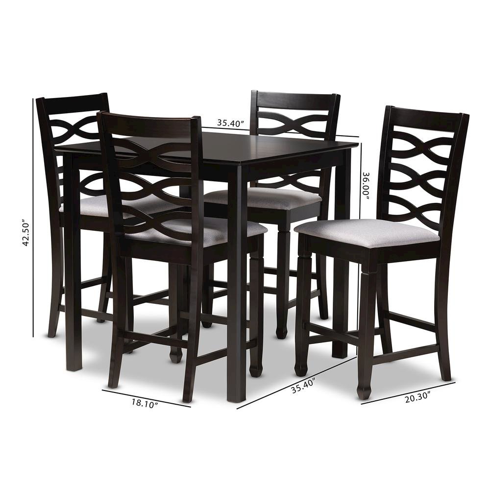 Gray Fabric Upholstered Espresso Brown Finished 5-Piece Wood Pub Set. Picture 14