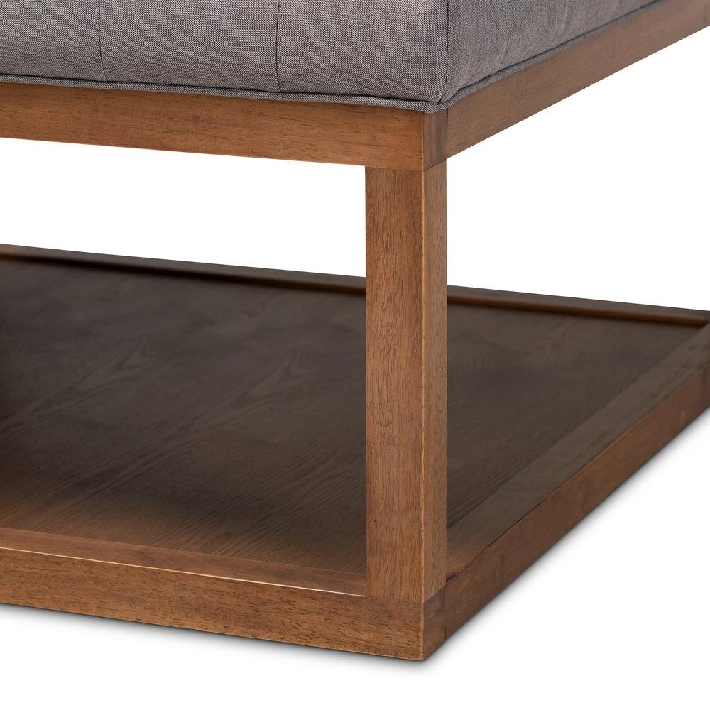 Grey Fabric Upholstered Walnut Finished Cocktail Ottoman. Picture 11