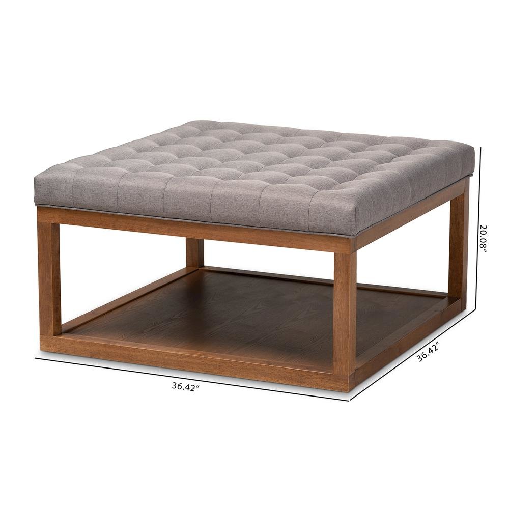Grey Fabric Upholstered Walnut Finished Cocktail Ottoman. Picture 14