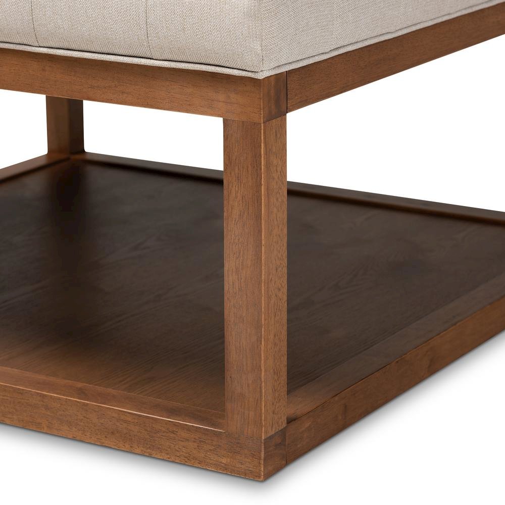Beige Fabric Upholstered Walnut Finished Cocktail Ottoman. Picture 11