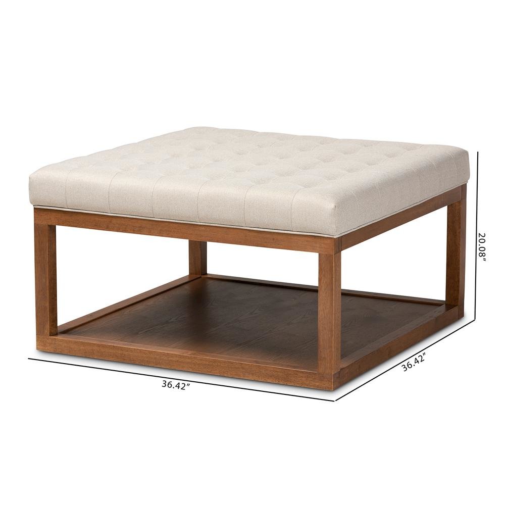 Beige Fabric Upholstered Walnut Finished Cocktail Ottoman. Picture 14