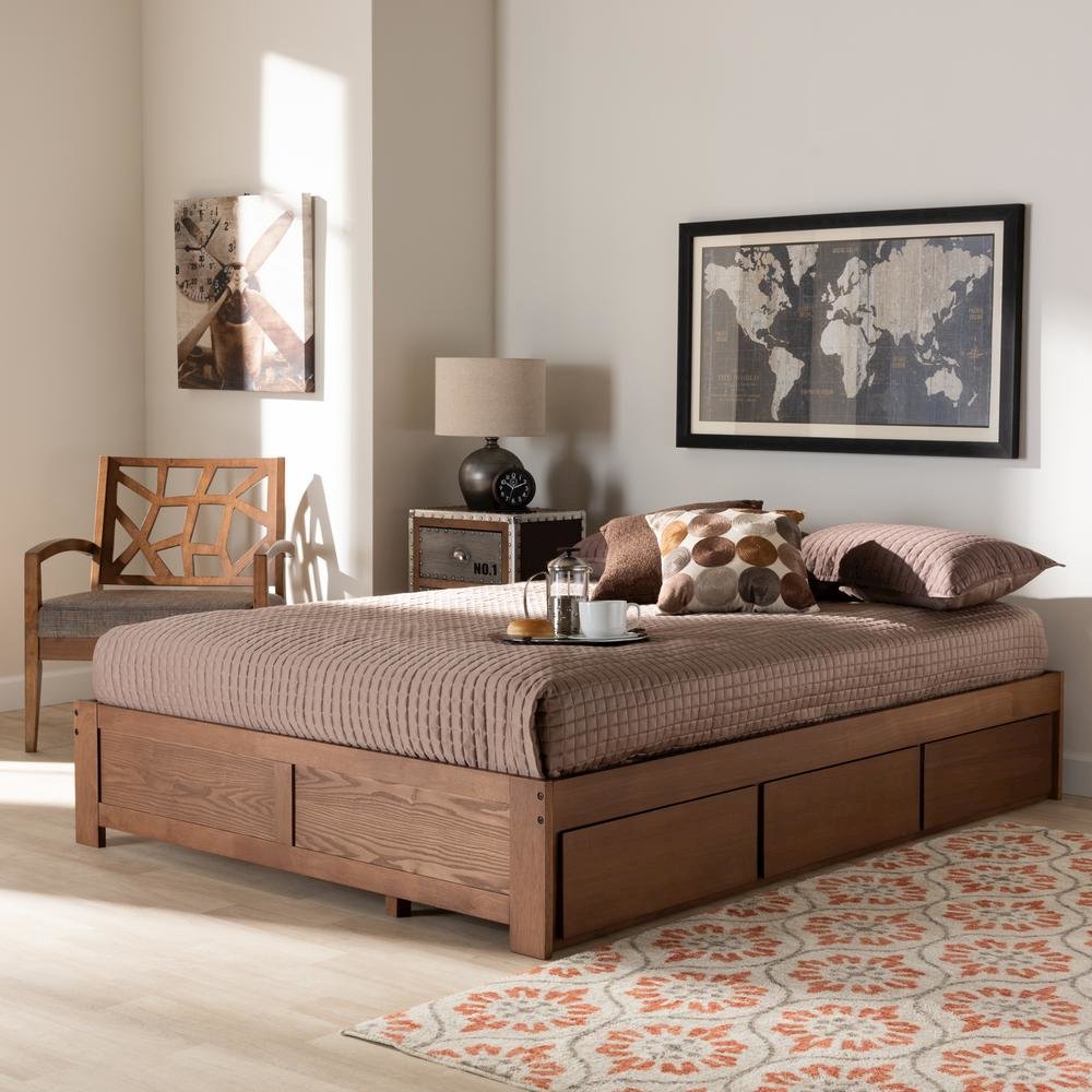Walnut Finished 3-Drawer Full Size Platform Storage Bed Frame. Picture 21