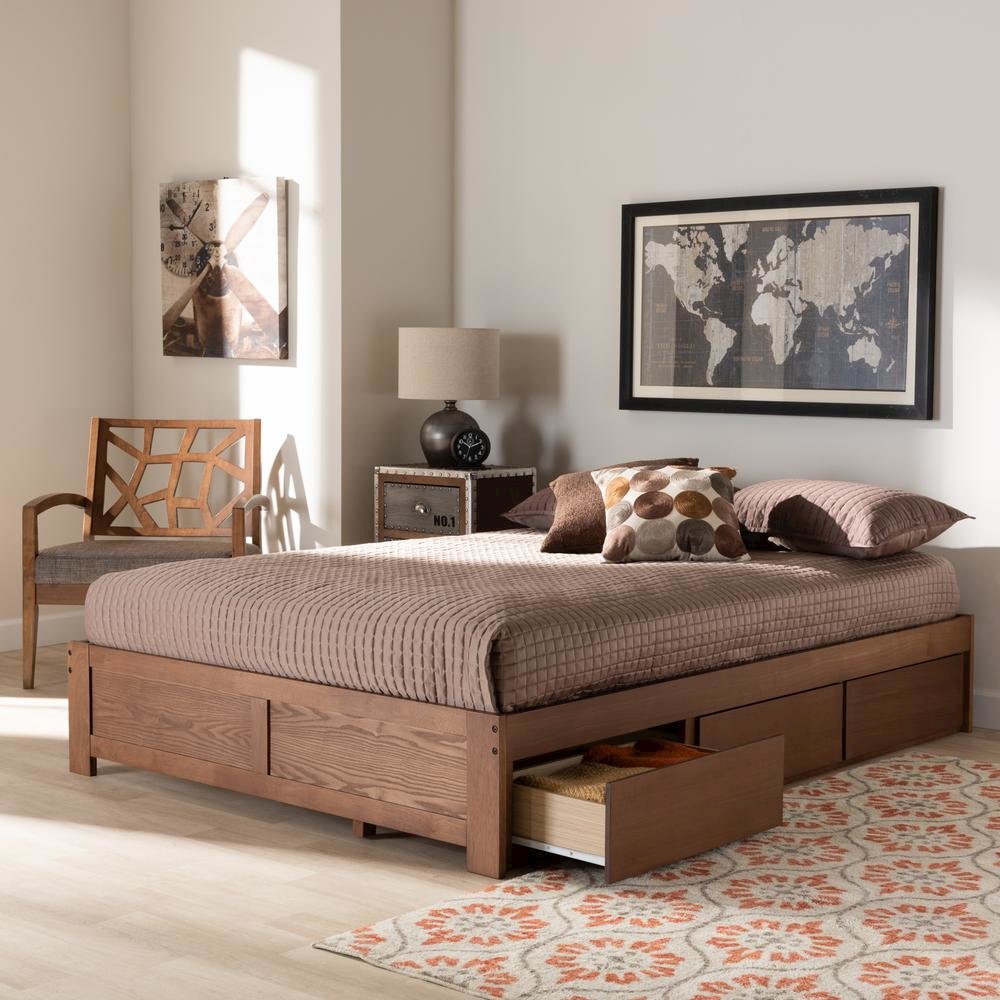 Walnut Finished 3-Drawer Full Size Platform Storage Bed Frame. Picture 22