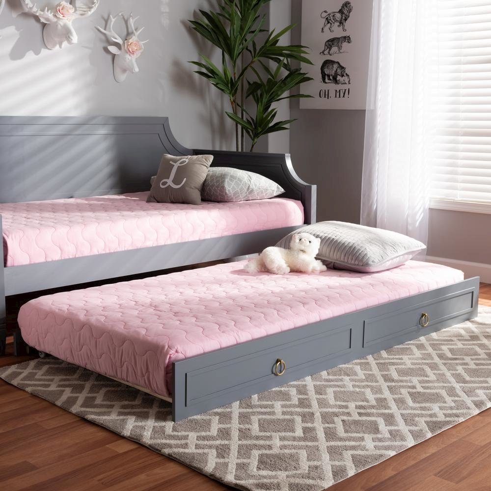 Mariana Classic and Traditional Grey Finished Wood Twin Size Trundle. Picture 12