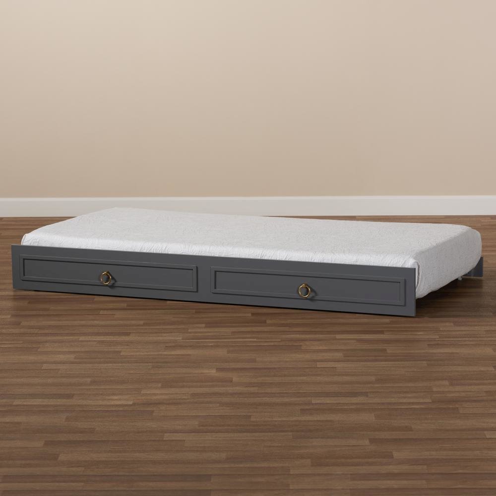 Mariana Classic and Traditional Grey Finished Wood Twin Size Trundle. Picture 13