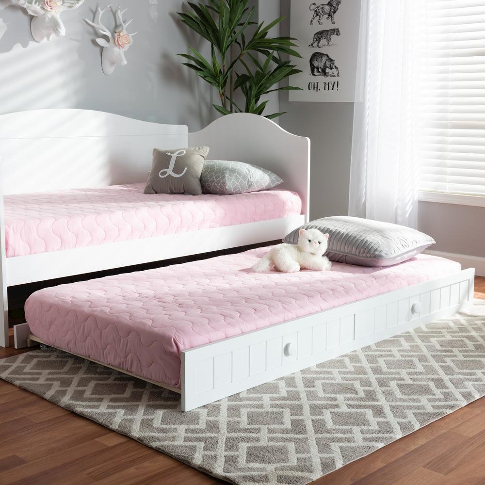 Baxton Studio Neves Cottage Farmhouse White Finished Wood Twin Size Trundle. Picture 12