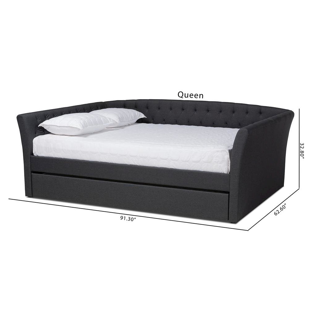 Dark Grey Fabric Upholstered Full Size Daybed with Roll-Out Trundle Bed. Picture 22
