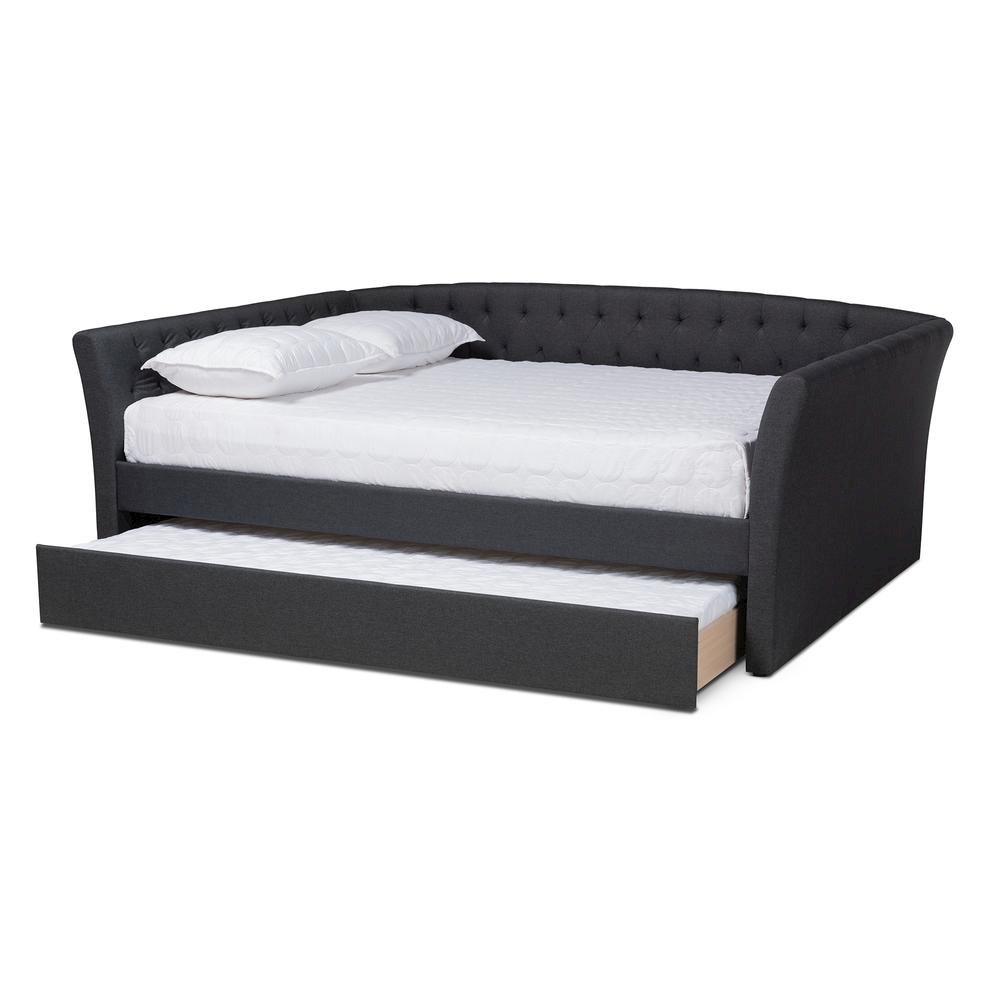 Dark Grey Fabric Upholstered Full Size Daybed with Roll-Out Trundle Bed. Picture 13