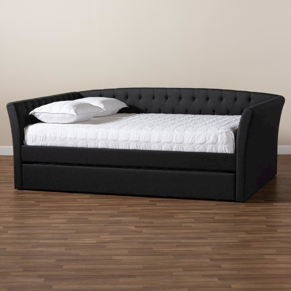 Dark Grey Fabric Upholstered Full Size Daybed with Roll-Out Trundle Bed. Picture 20