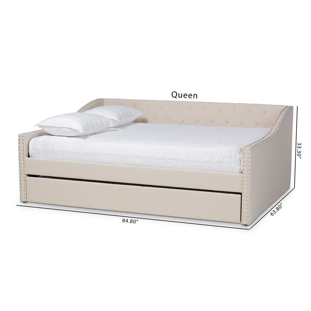 Beige Fabric Upholstered Full Size Daybed with Roll-Out Trundle Bed. Picture 24