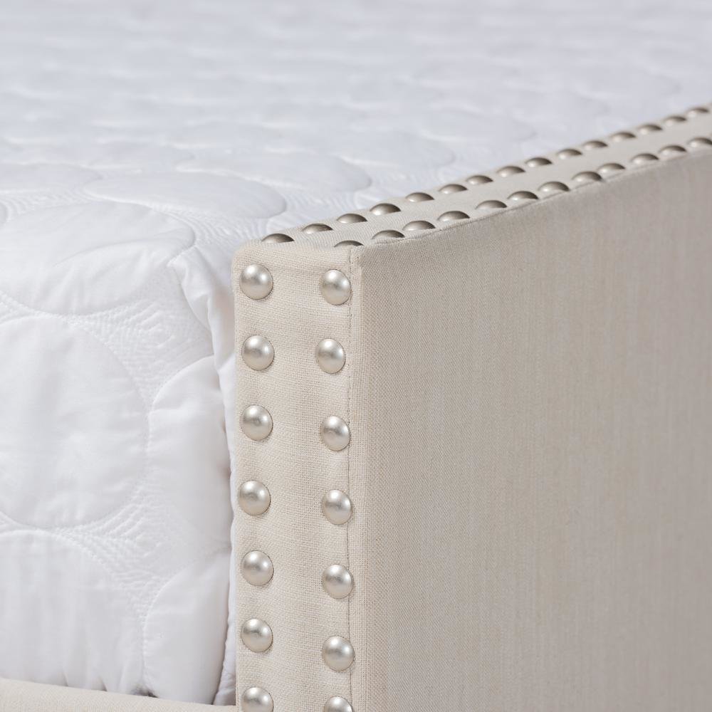 Beige Fabric Upholstered Full Size Daybed with Roll-Out Trundle Bed. Picture 19