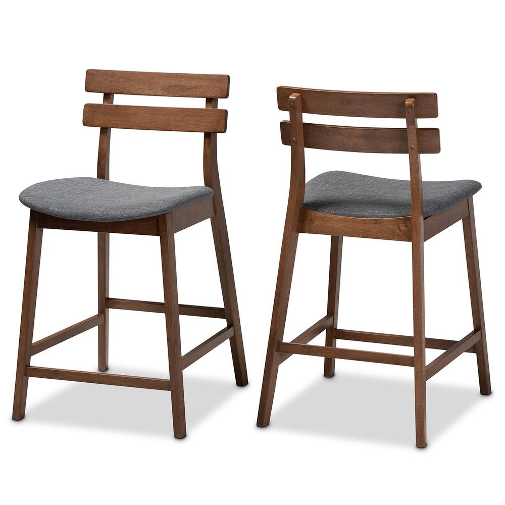 Dark Grey Fabric Upholstered Walnut Finished 2-Piece Wood Counter Stool Set. Picture 10