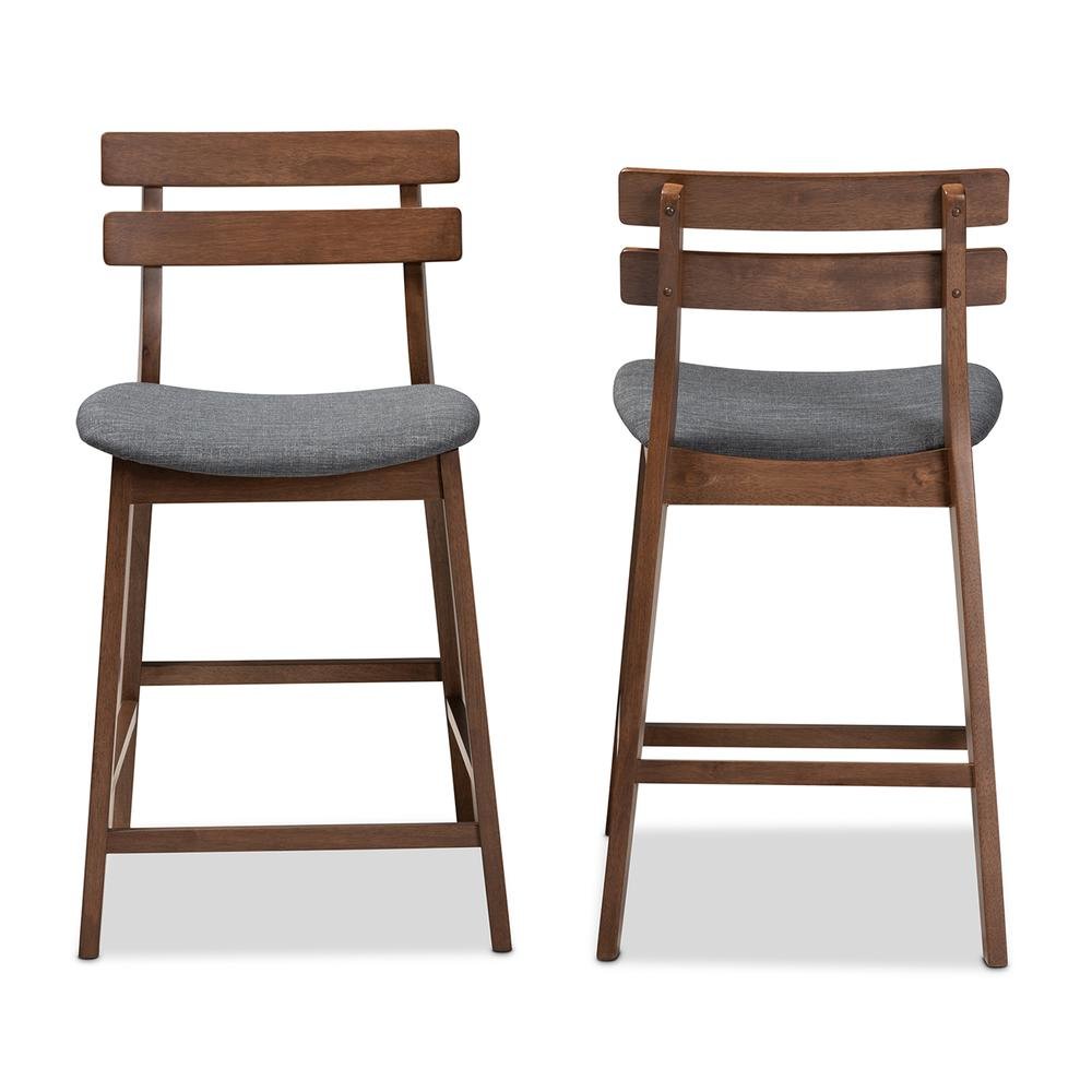 Dark Grey Fabric Upholstered Walnut Finished 2-Piece Wood Counter Stool Set. Picture 11