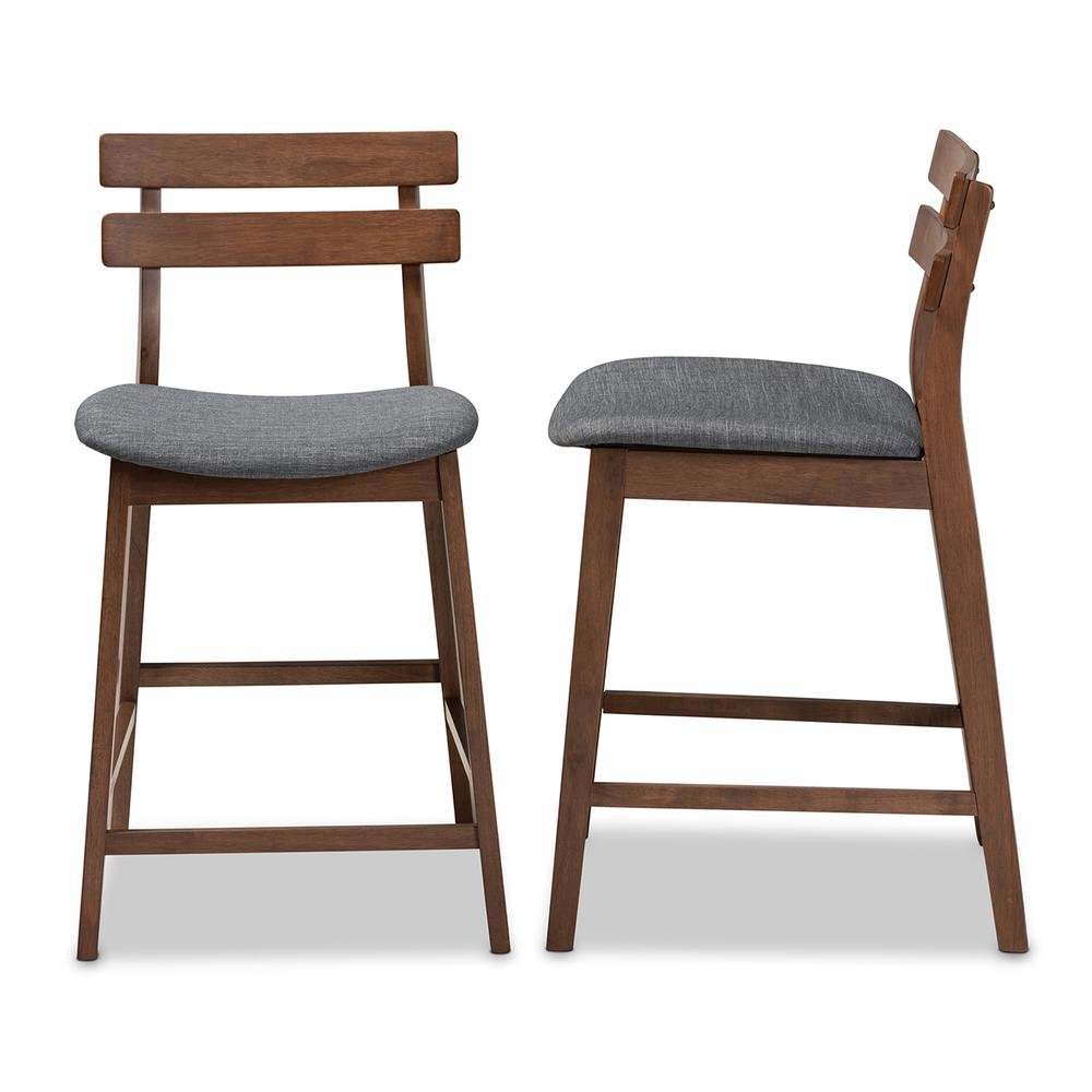 Dark Grey Fabric Upholstered Walnut Finished 2-Piece Wood Counter Stool Set. Picture 12