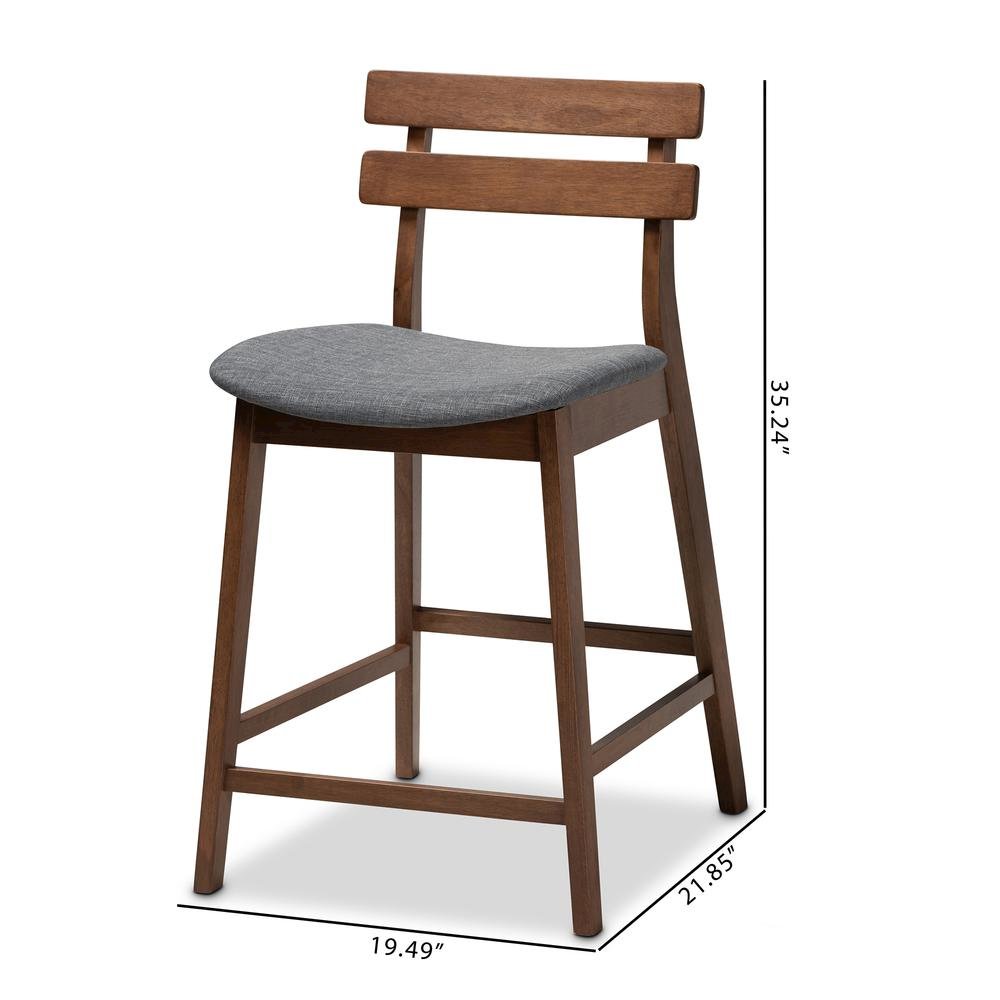 Dark Grey Fabric Upholstered Walnut Finished 2-Piece Wood Counter Stool Set. Picture 18