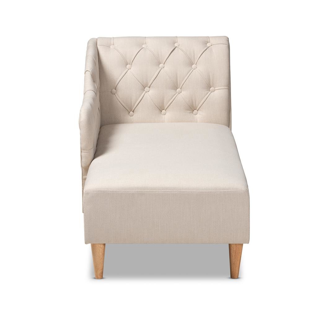 Beige Fabric Upholstered Oak Finished Chaise Lounge. Picture 12