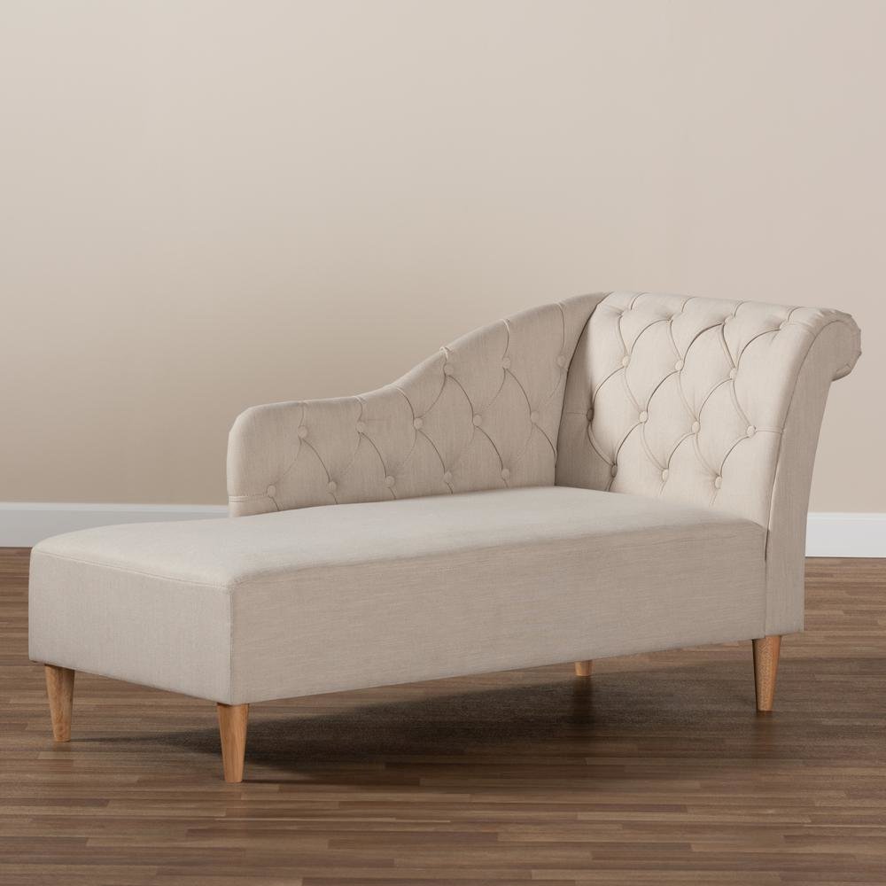 Beige Fabric Upholstered Oak Finished Chaise Lounge. Picture 10