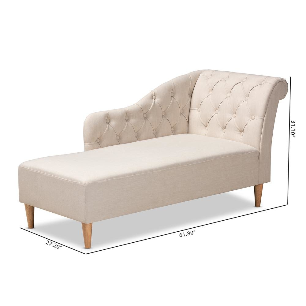 Beige Fabric Upholstered Oak Finished Chaise Lounge. Picture 18