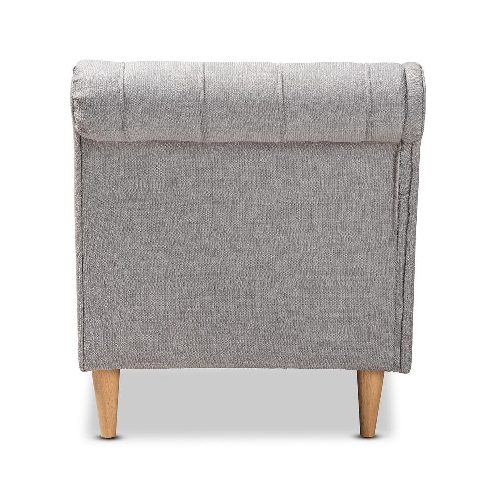 Grey Fabric Upholstered Oak Finished Chaise Lounge. Picture 13