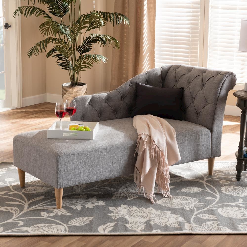 Grey Fabric Upholstered Oak Finished Chaise Lounge. Picture 16