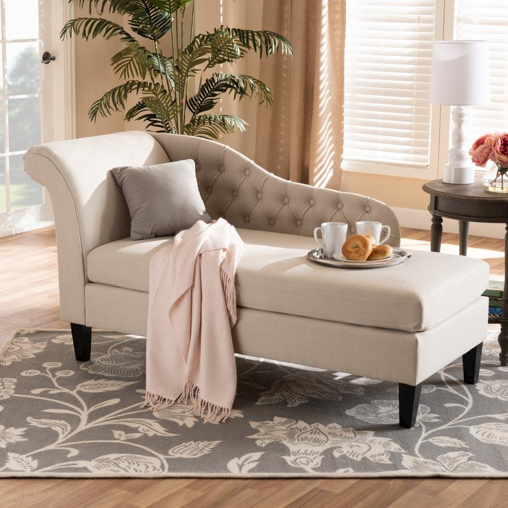 Beige Fabric Upholstered Black Finished Chaise Lounge. Picture 16